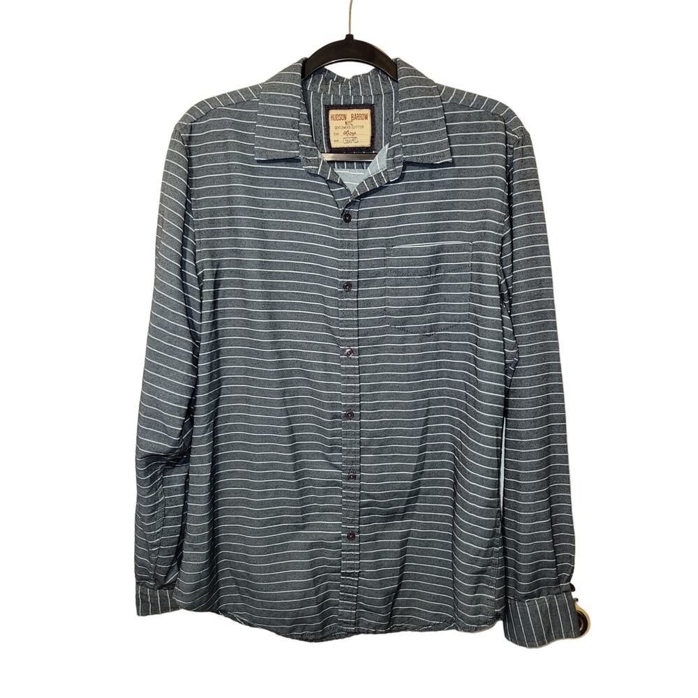 HUDSON BARROW NYC Men's Button-down Blue Striped long sleeve shirt size L